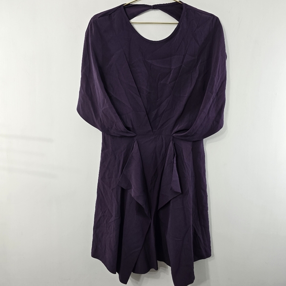 Reiss Melissa Cape Cutout Back Aubergine Midi Dress Gown Size 8 Drapey Draped - Picture 2 of 16
